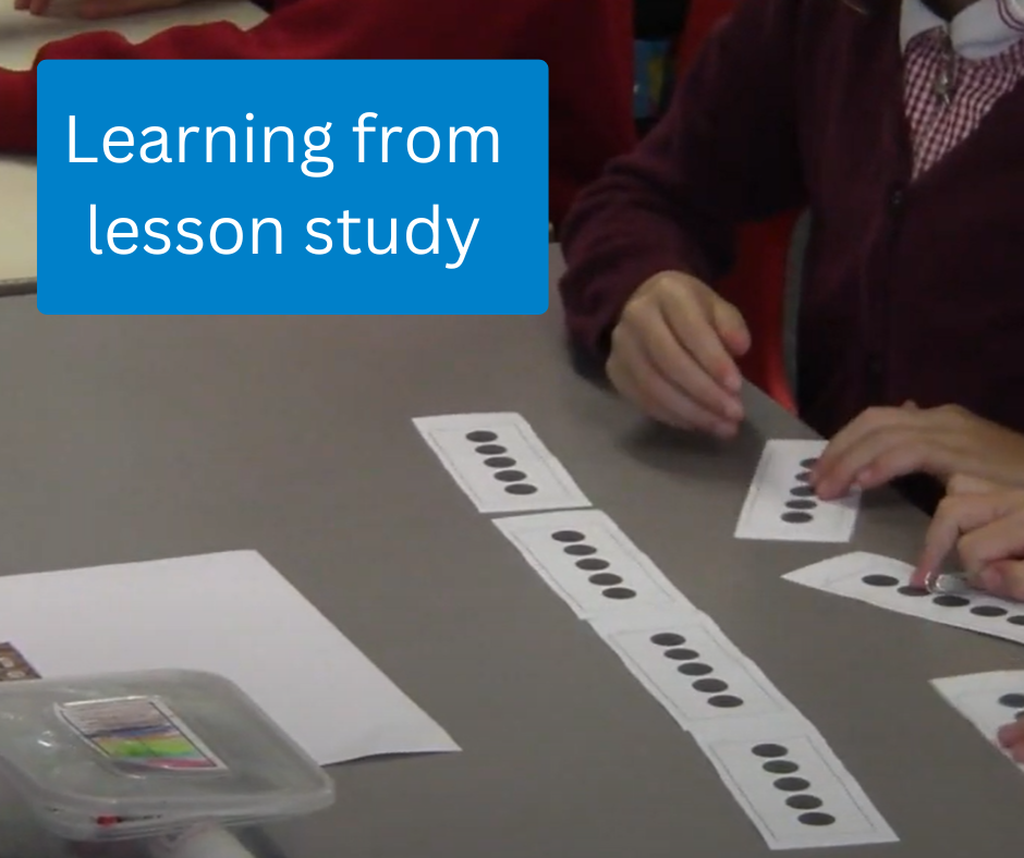 Photo of children in a maths lesson with text overlaid which reads Learning from lesson study